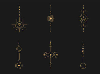 Wall Mural - set of moon and sun line art. minimal boho linear symbols. celestial mystic element. vector line art