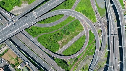 Poster - 高速道路のジャンクション　真俯瞰　空撮　下降