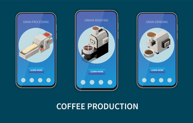 Wall Mural - Coffee Production Isometric Mobile App