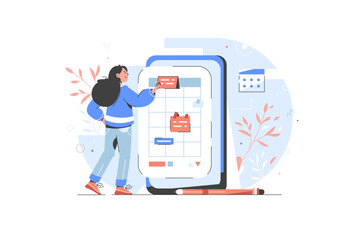 Poster - Office worker searching for information. Files management vector illustration. Concept of work with documents in business company. Modern concept of file system, online document, screen device, tasks.
