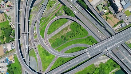 Poster - 高速道路のジャンクション　真俯瞰　空撮　下降　回転