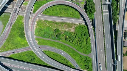 Poster - 高速道路のジャンクション　真俯瞰　空撮　下降　回転