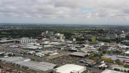 Wall Mural - Suburbs around Christchurch city downtown with roads and services as 4k.
