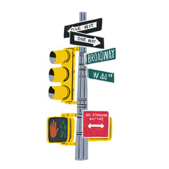 Traffic lights Sign direction New York city Hand drawn line art illustration