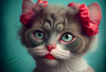 Wall Mural - The cat with makeup is beautiful. Generative AI,