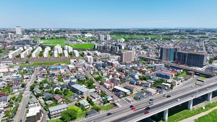 Canvas Print - 住宅地と道路　空撮