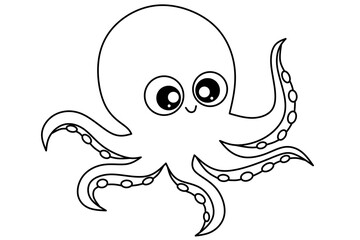 Sticker - octopus cartoon outline image for coloring book