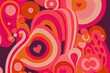 groovy 70s hippy style vector pattern with hearts and curly, red tones, illustration, pattern, background, shapes, texture, wallpaper, colourful, (generative AI)