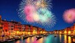 Fireworks over the Grand Canal in Venice, Italy - created with Generative AI