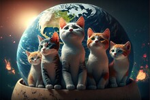 Cats Celebrating World Cat Day Smartphone Illustration Generative Ai
