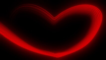 Poster - Neon Heart. Red neon lines rotate counterclockwise on a black background to form a heart-shaped figure. Seamless loop.