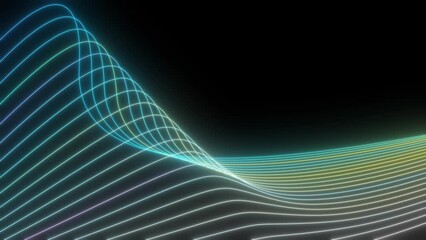 Poster - Neon Wave. Colored neon lines appear from the bottom corner of the black screen, form a wave, and disappear.
