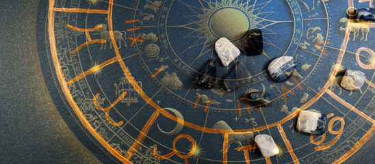 Astrology. Astrologer calculates natal chart and makes a forecast of fate.Tarot cards, Fortune telling on tarot cards magic crystal, occultism, Esoteric background. Fortune telling,tarot predictions.