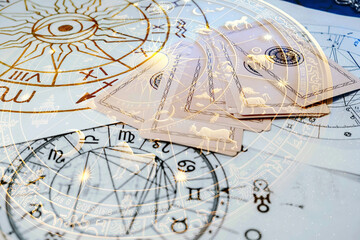 astrology. astrologer calculates natal chart and makes a forecast of fate.tarot cards, fortune telli