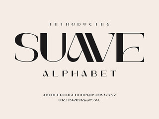 Fototapete - Modern elegant alphabet design with uppercase, numbers and symbol