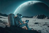 astronaut in space at the moon with laptop made with generative ai