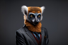 Portrait Lemur In A Business Suit On Isolated Background, Generative Ai