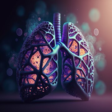 Human Lung Illustrations design 3d smoked iron metal gold wooden with isolated dark background generative ai
