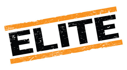 elite text on orange rectangle stamp sign.