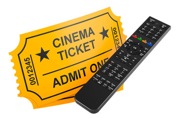 Poster - Cinema tickets with TV remote control, 3D rendering