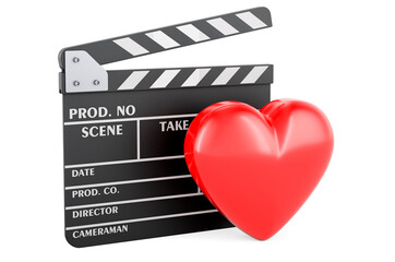 Poster - Clapperboard with red heart, 3D rendering
