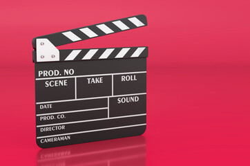 Poster - clapperboard in trending viva magenta colors, 3d rendering