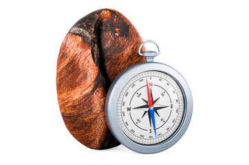 Poster - Coffee bean with compass, 3D rendering