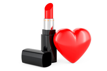 Poster - Lipstick with red heart, 3D rendering