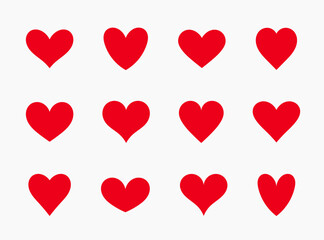 Wall Mural - red hearts icons. heart symbols collection. vector illustration