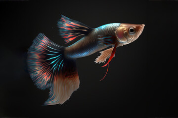 Guppy Fish with an Elegant Look in a Dark Place made with Generative AI