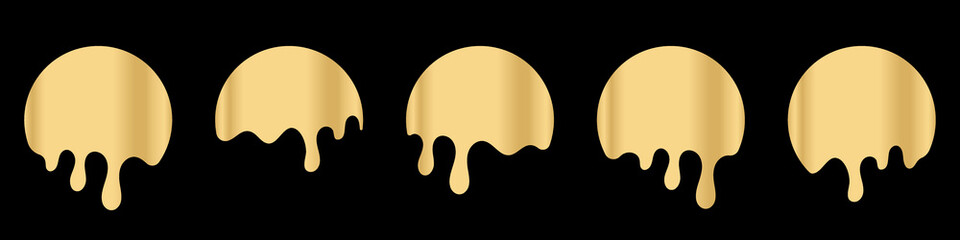 Poster - Golden paint splatter set. Gold ink drip stamp. Paint dripping. Dripping liquid. Vector illustration