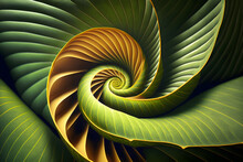 Tropical Exotic Leaf Twisted Into A Spiral. Idyllic Nature. Perfection In Nature Concept. Generative AI