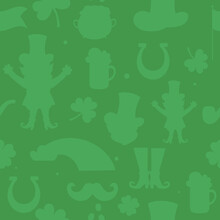 Seamless Pattern Set Silhouette Green For St. Patrick's Day