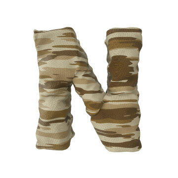 3d rendering of desert camouflage of letter N	on transparent background
