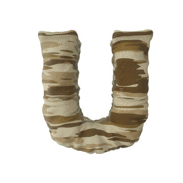 3d rendering of desert camouflage of letter U on transparent background