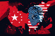 Conceptual digital illustration that represents the ongoing global geopolitical tensions between USA and China - Ai generated content