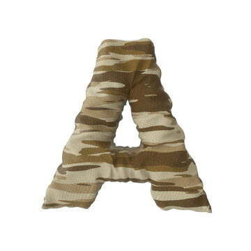 3d rendering of desert camouflage of letter A	on transparent background
