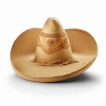Detailed Illustration Of A Mexican Sombrero Hat Made From Straw Isolated On A White Background, Generative Ai