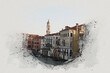 Watercolor painting city scape of  Venice famous landmark at Italy.