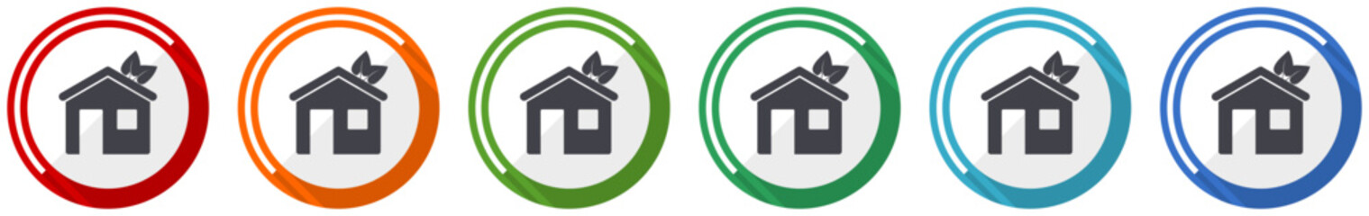 Aufkleber - House icon set, flat design vector illustration in 6 colors options for webdesign and mobile applications