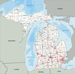 High detailed Michigan road map with labeling.