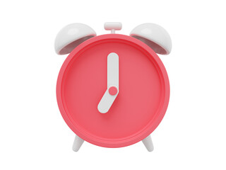 Poster - Minimal red cartoon alarm clock. 3D rendering. Icon on white background.