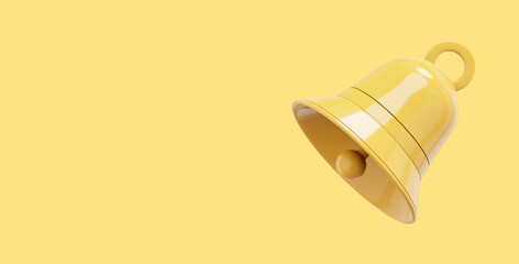 Poster - Yellow bell, notification symbol. 3D rendering. Icon on yellow background, space for text.