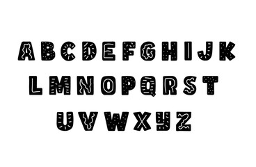 Fototapete - ABC doodle alphabet black and white. Anonymous paper cut out letters.