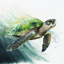 Watercolor Of A Green Sea Turtle