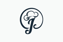 Chef Logo With A Combination Of Letter J And Chef Hat For Any Business Especially For Restaurant, Cafe, Catering, Etc.
