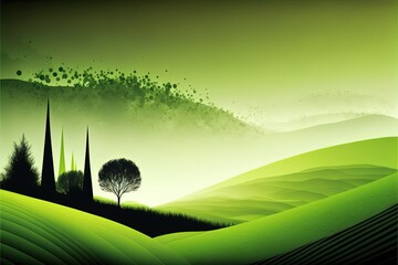 Wall Mural - Beautiful landscape in green colors. Abstract green nature backgorund. Generative Ai