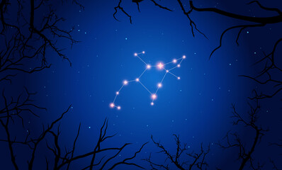 Wall Mural - illustration of perseus constellation. bright constellation in open space, blue sky. starry sky behi