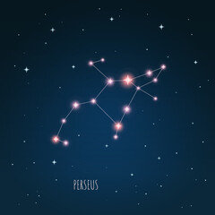 Wall Mural - constellation perseus scheme in starry sky. open space. vector illustration, constellation through a