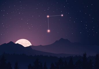 Wall Mural - constellation coma berenices scheme collection. stars in the night sky. dark starry sky, hills, fore